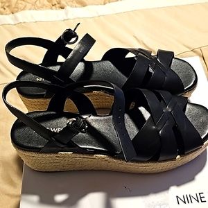 New Nine West black leather sandals, never worn